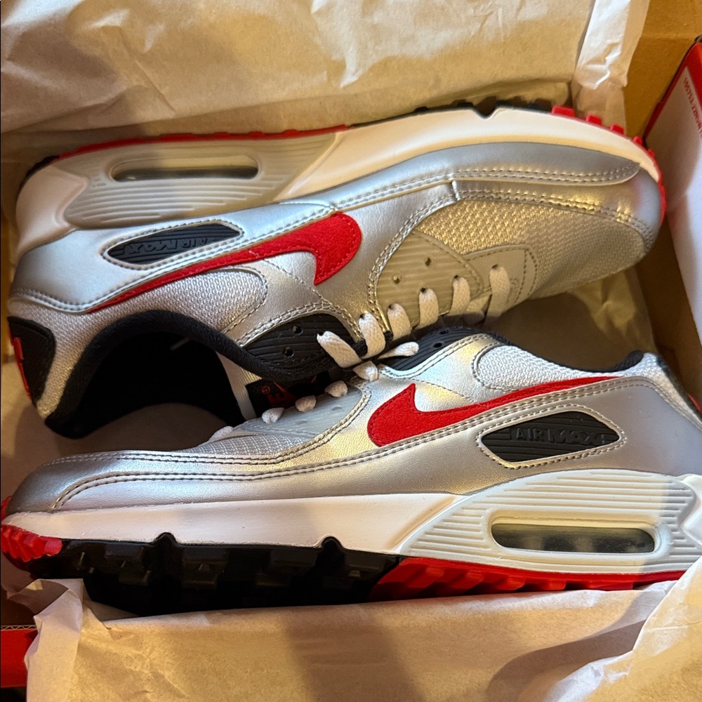 Nike Silver and Red Sneakers